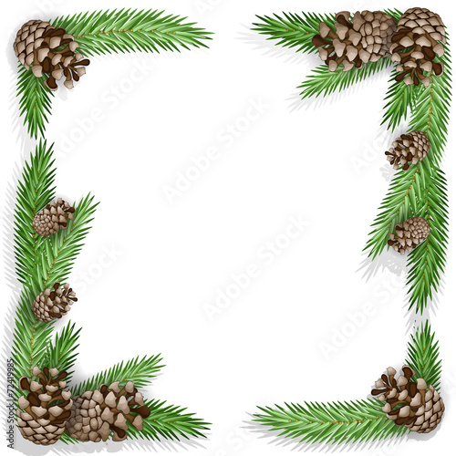 Pine cone with branch and snowflakes