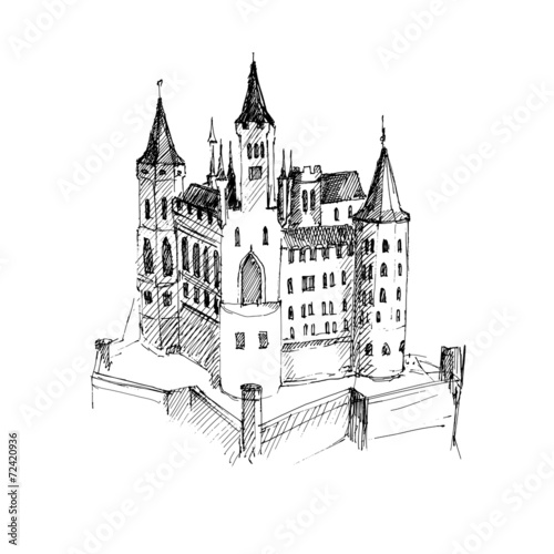 Medieval castle sketch. © bekkersara