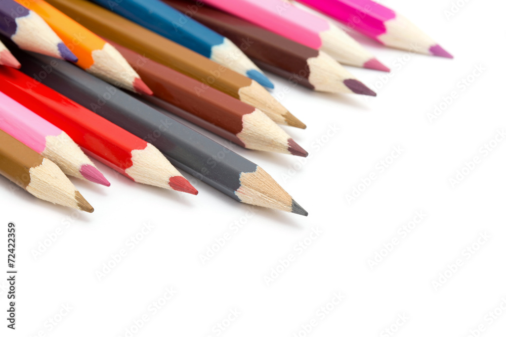 Colour pencils isolated on white background close up Colour pencils isolated on white background close up