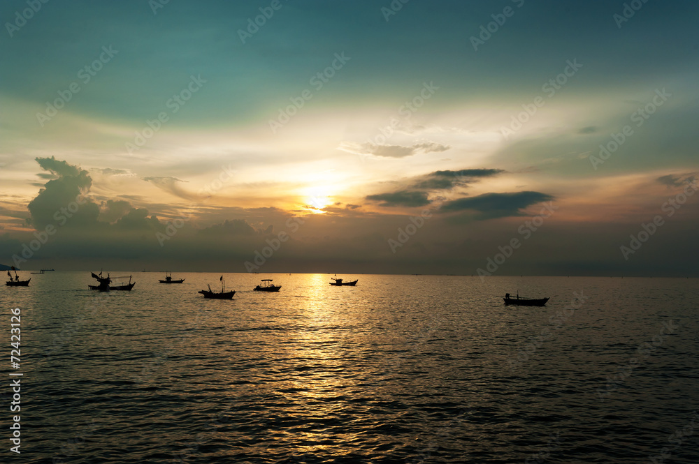 Sailing and sunset .