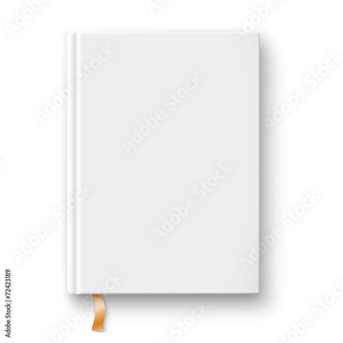 Blank book template with gold bookmark.