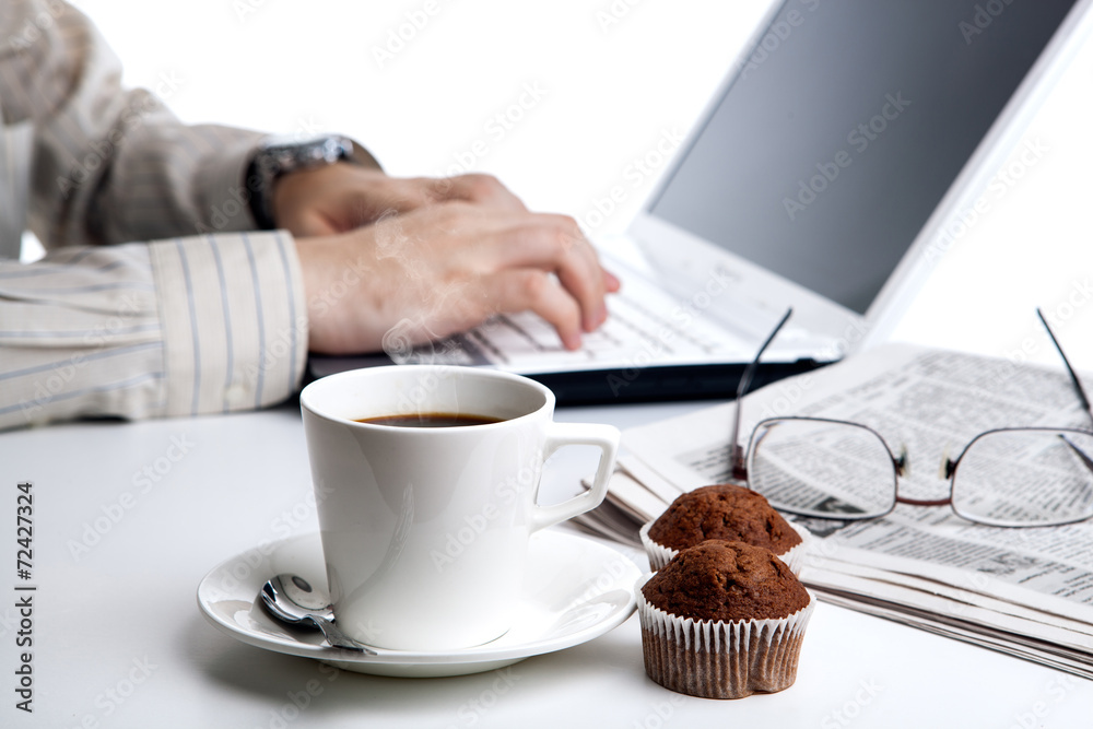 businessman running and a cup of coffee