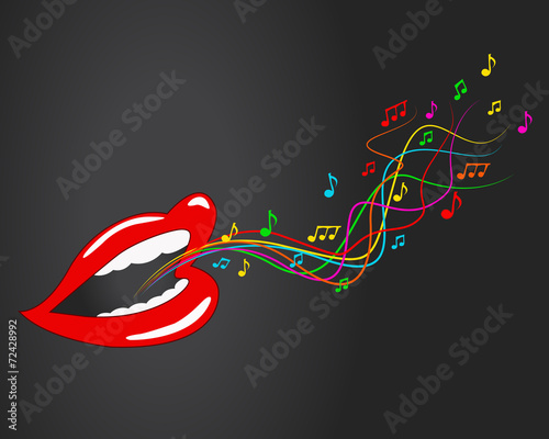 Mouth, lips - vector, music, sing, notes