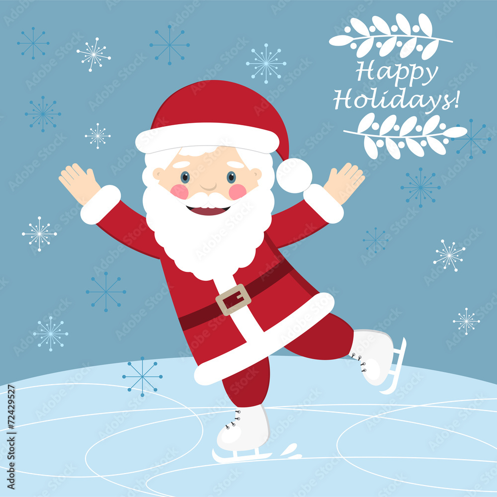 Сhristmas postcard with Funny Santa Claus skating Сhristmas postcard with Funny Santa Claus skating
