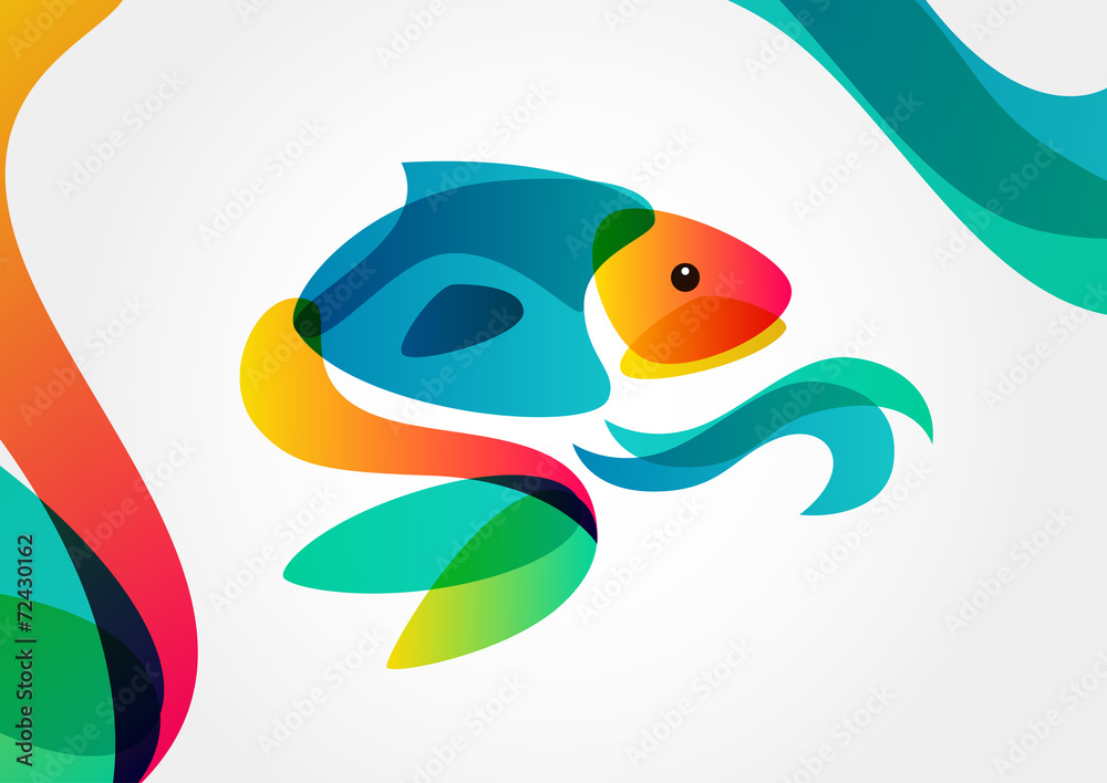 Obraz premium Abstract tropical fish on colorful background, logo design templ