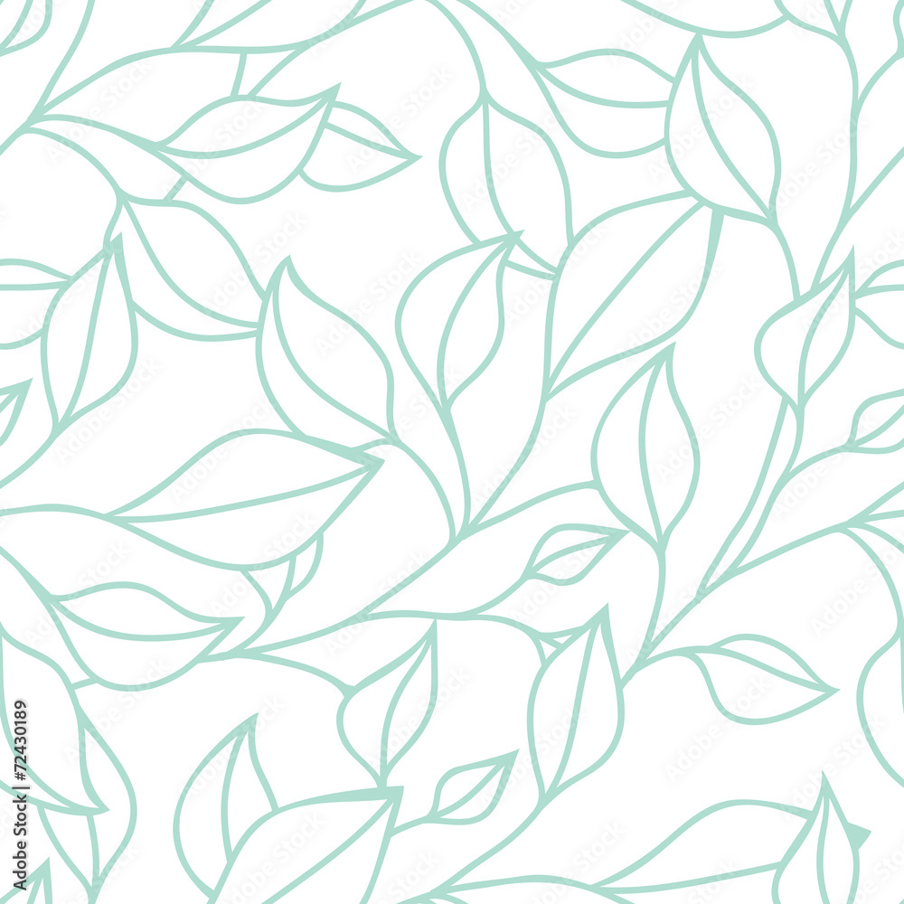 Floral seamless pattern with green leaf. Vector background
