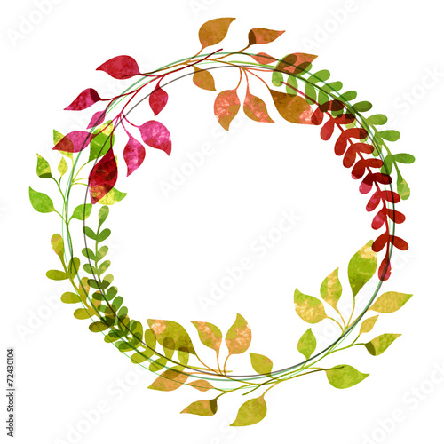 Watercolor wreath from colorful autumn leaves. Vector illustrati