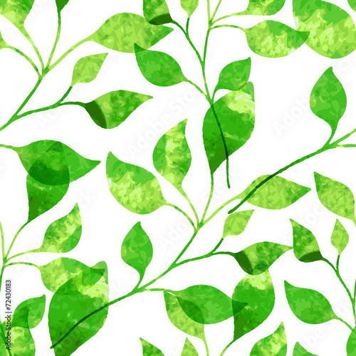 Watercolor seamless pattern with green leaves. Vector illustrati