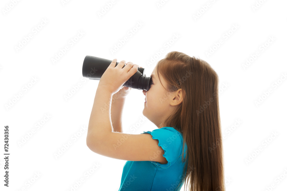 Happy girl with binoculars Happy girl with binoculars