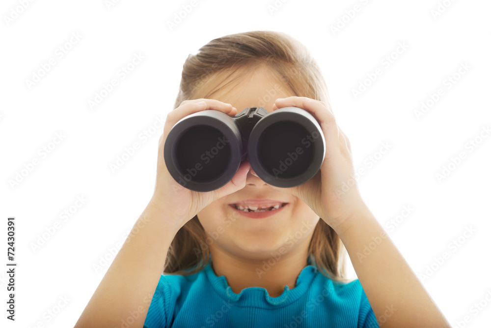 Happy girl with binoculars Happy girl with binoculars