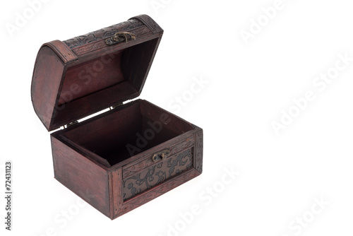 Vintage wood teasure box have lock beside photo