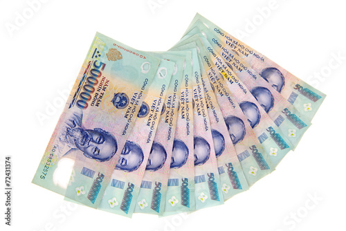 Vietnamese currency dong banknotes arrange in a row