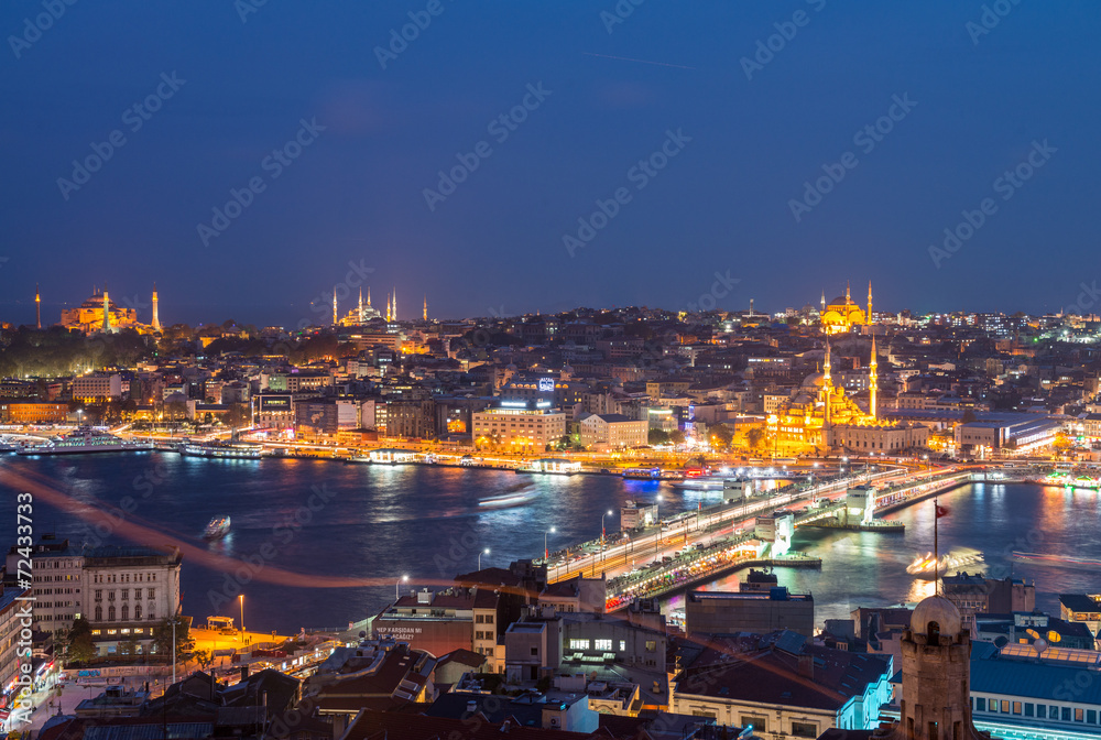 ISTANBUL - SEPTEMBER 17, 2014: City night panorama with Blue Mos