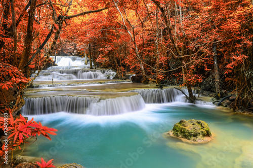 Beautiful deep forest Waterfall  Huay Mae Khamin  Kanchanaburi  
