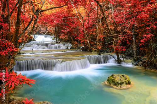 Fototapeta Naklejka Na Ścianę i Meble -  Beautiful deep forest Waterfall ,Huay Mae Khamin, Kanchanaburi ,