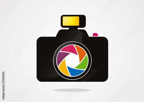 abstract digital camera with colorful shutter vector icon