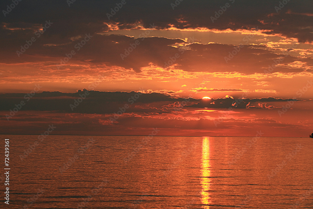 sunset on the lake red summer landscape