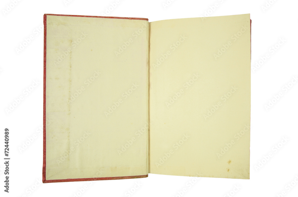 Old open book isolated on white background