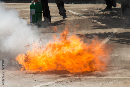 Flame in container on fire fighting safety training
