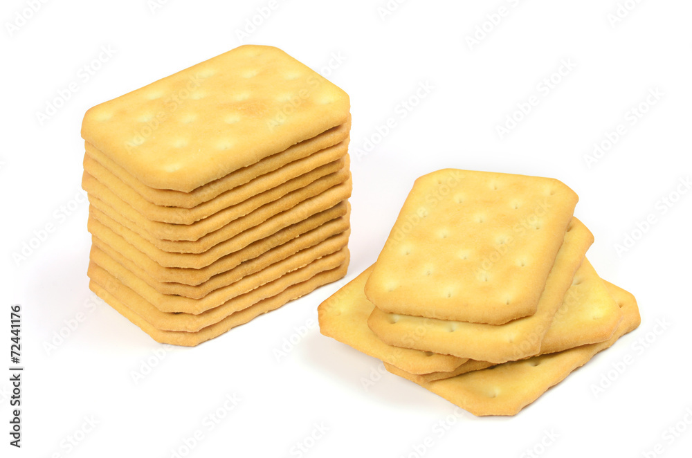 Salty crackers in square shape on white background Salty crackers in square shape on white background