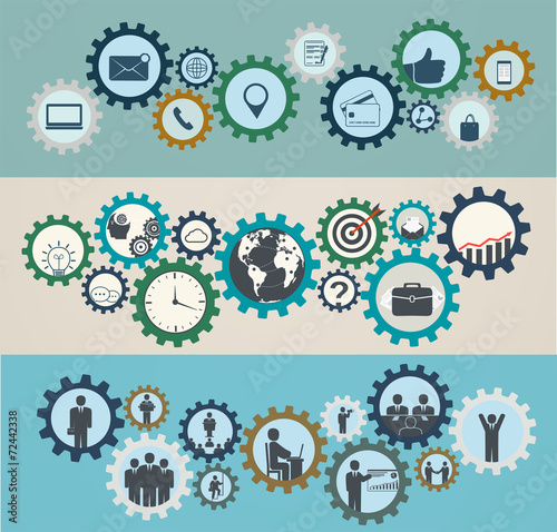Concept of mechanisms with business icons, workforce, team worki