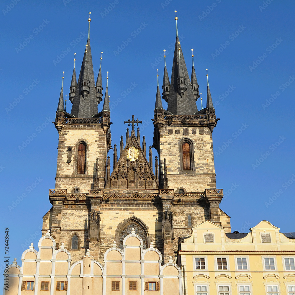 Tyn Church. stands in the center of  Prague.