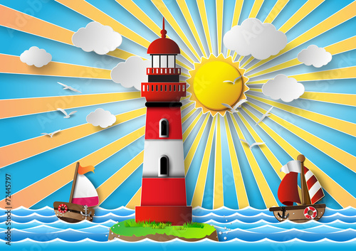 lighthouse and cloud with sunshine.