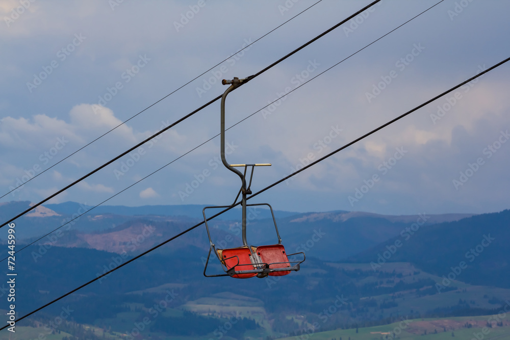 ski lift on a blue sky background