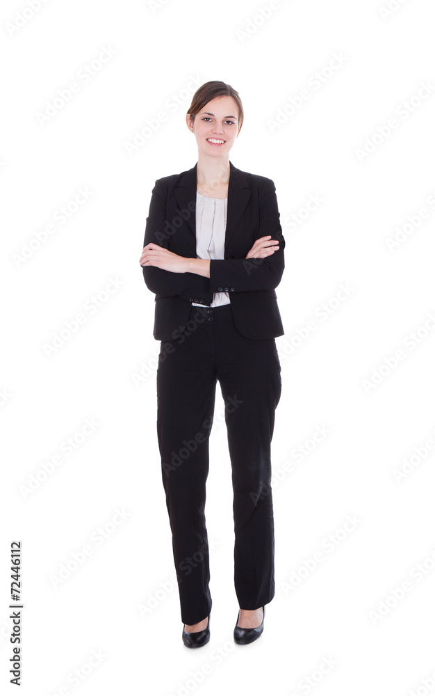 Happy Young Businesswoman Standing Arms Crossed Happy Young Businesswoman Standing Arms Crossed
