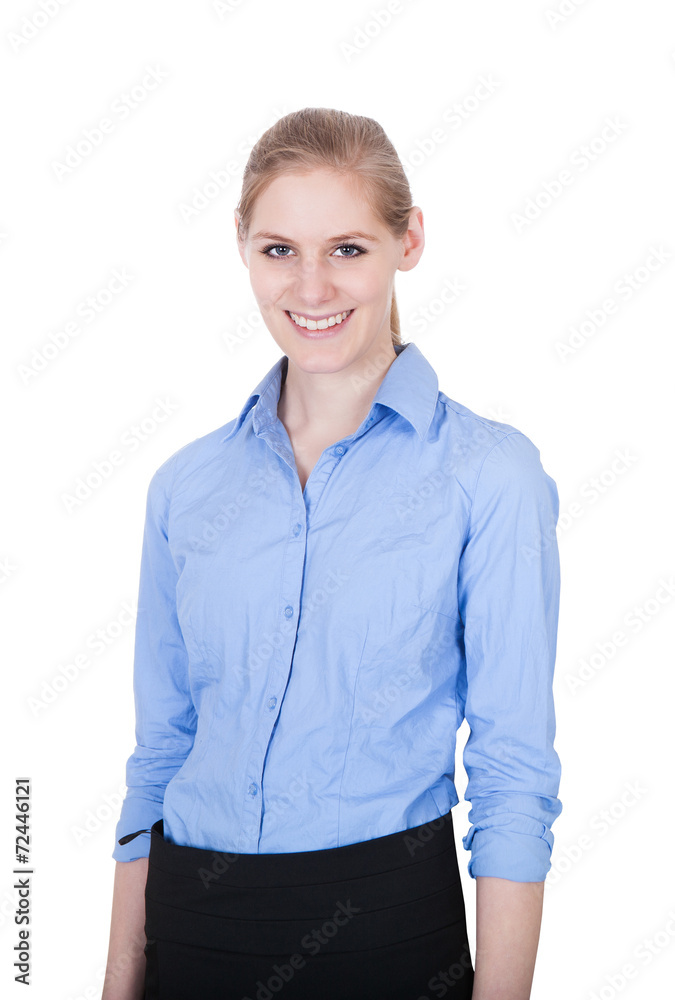 Businesswoman Smiling Over White Background Businesswoman Smiling Over White Background