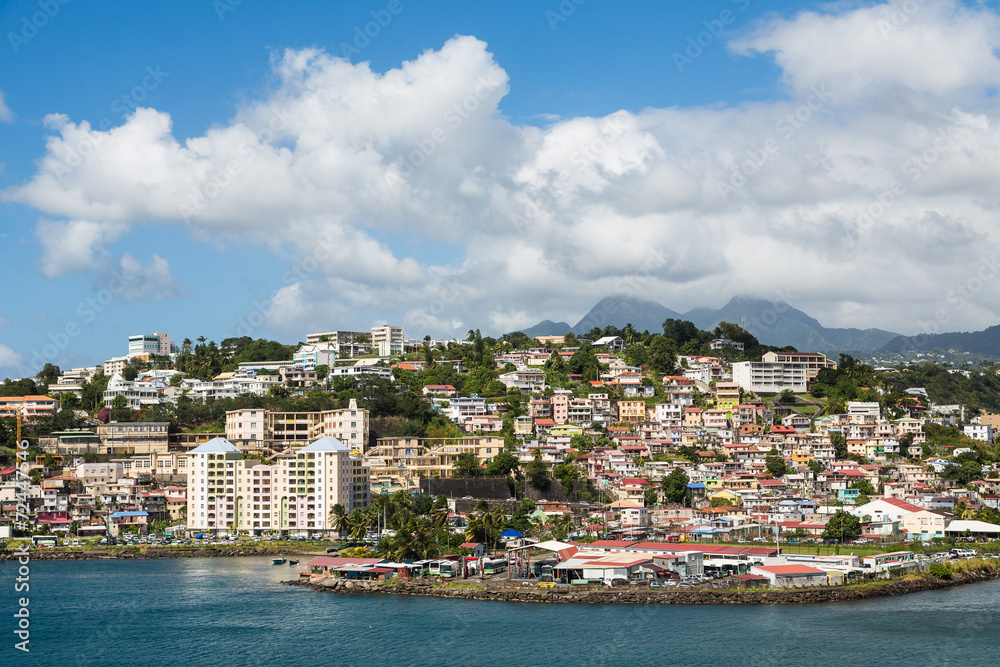 Colorful Homes and Condos up Hill in Martinique