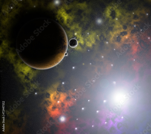 Red planet, nebulae and stars