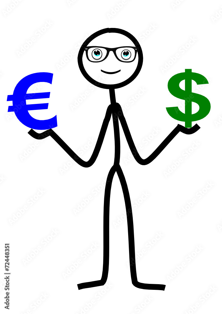 Strichmännchen mit Euro und Dollar Strichmännchen mit Euro und Dollar