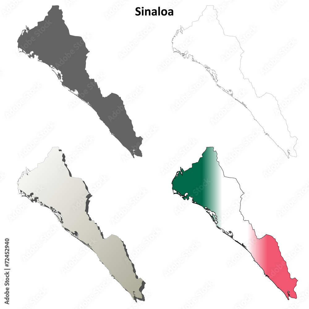Sinaloa blank outline map set