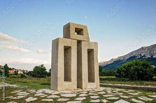 Monument of letter L from Glagolitic alphabet, Krk Croatia. photo