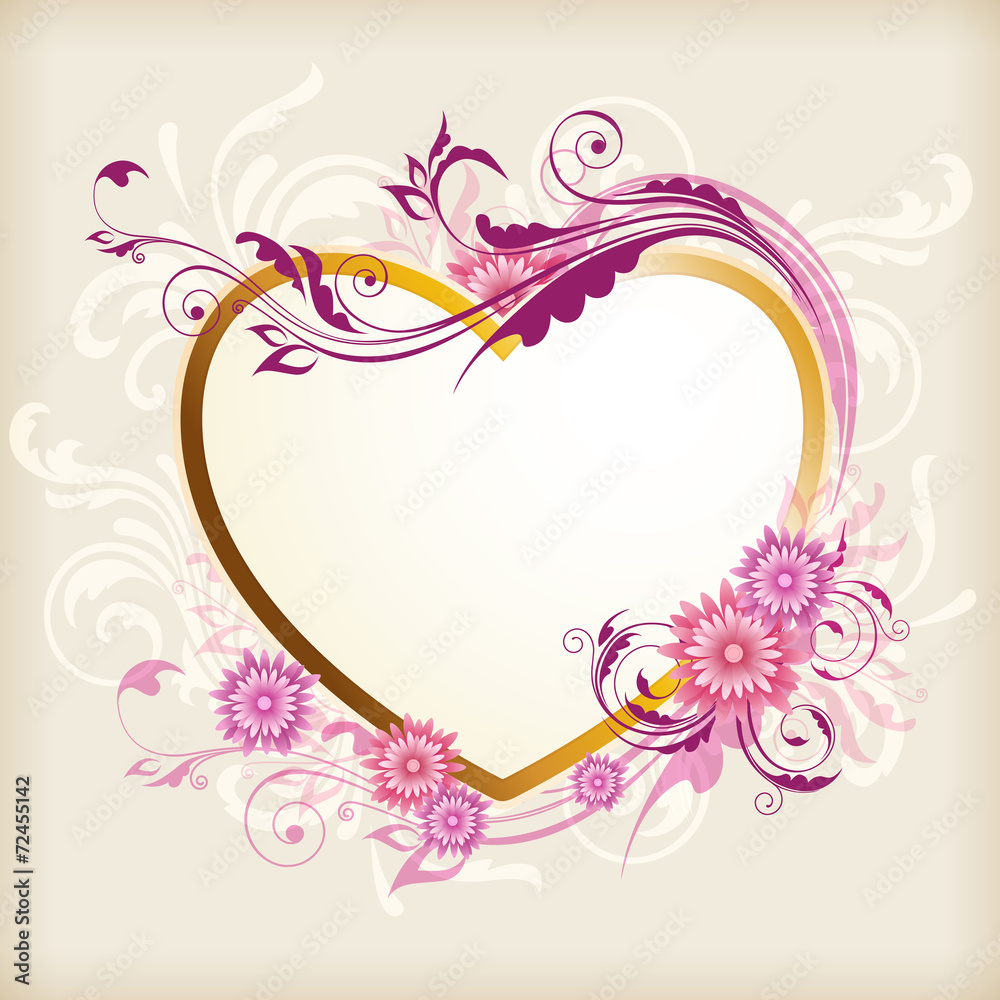 Heart and pink flowers