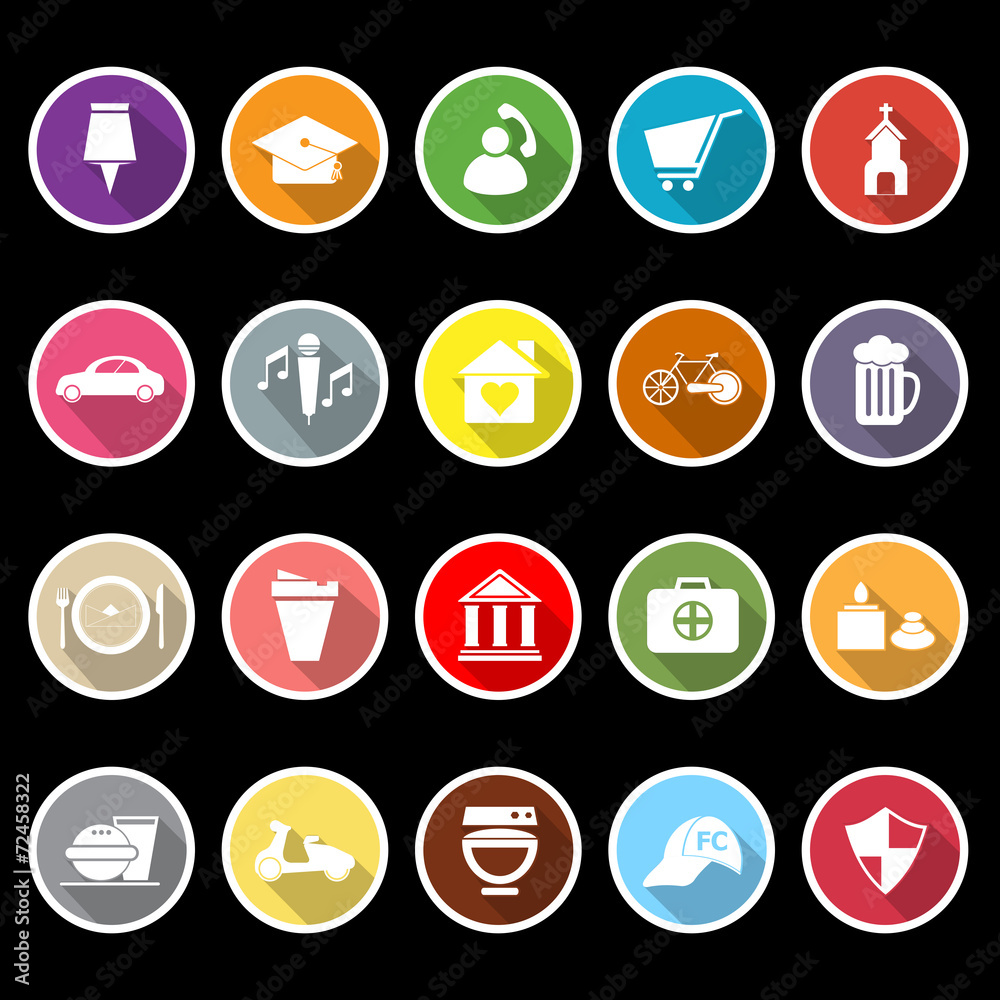 Map sign and symbol flat icons with long shadow Map sign and symbol flat icons with long shadow