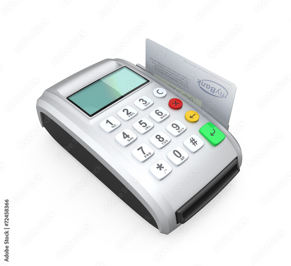 Credit card and silver card-reader isolated on white background Credit card and silver card-reader isolated on white background