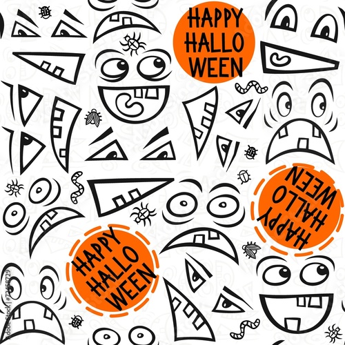 straszne twarze z życzeniami na białym tle deseń Halloween