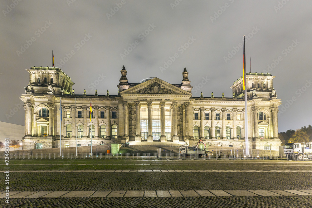 reichstag or bundestag building in Berlin, Germany, at night
