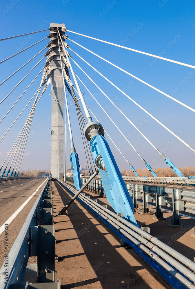 Kirovsky cable bridge through Samara River, Russia
