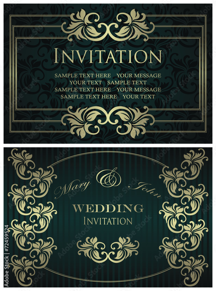 Template of wedding invitation. Set of two cards Template of wedding invitation. Set of two cards
