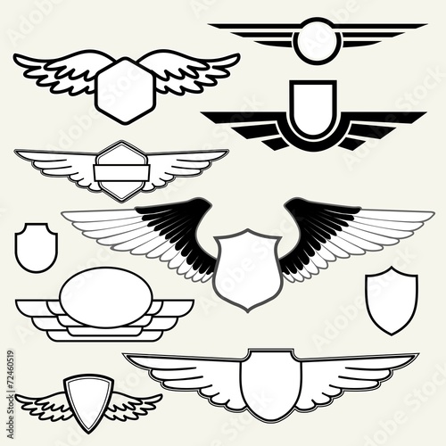 Insignias or Logotypes with wings set on white background.