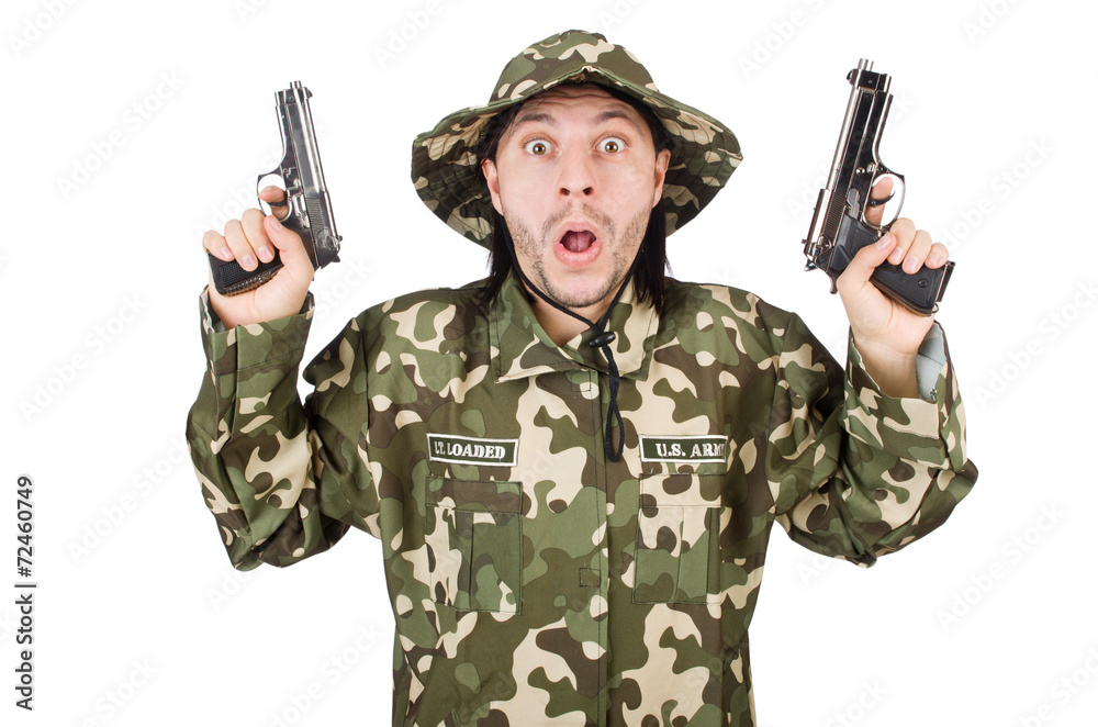 Funny soldier in military concept Funny soldier in military concept
