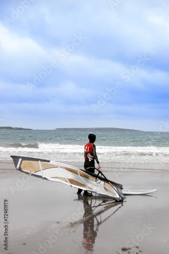 lone Atlantic way windsurfer getting ready to surf