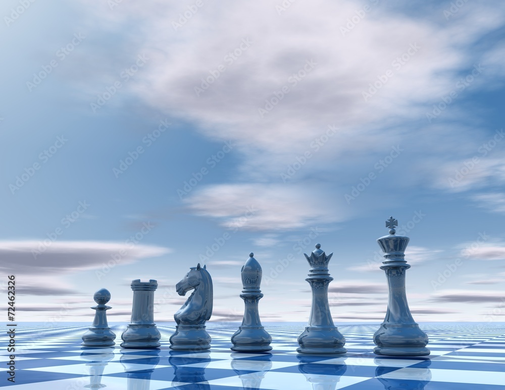 blue business presentation template with chess and copy space