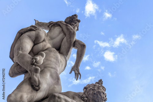 Low angle shot of the historical sculpture of Rape of the Sabine Women