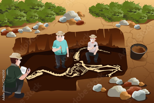 Men discovering a dinosaurs fossil