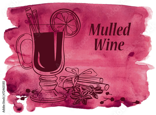 Watercolor background with mulled wine