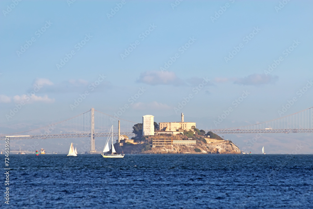 Alcatraz Island viewed from San Francisco Bay, California